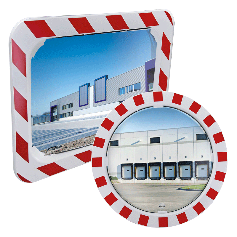 Miroir extérieur de sécurité. Cadre rouge et blanc - Vialux