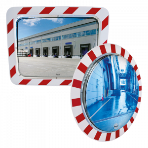Miroir industrie casquette logistique et sécurité grand angle 9195 et 9180  Garantie P.A.S. 5 ans Format et Visibilité maxi Format 800 x 400 mm -  Distance max utilisateur / miroir 8 mètres - Absigns SAS