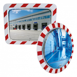 Miroir Inox de sécurité extérieur. Cadre rouge et blanc