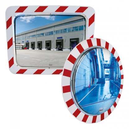 Miroir Inox de sécurité extérieur. Cadre rouge et blanc